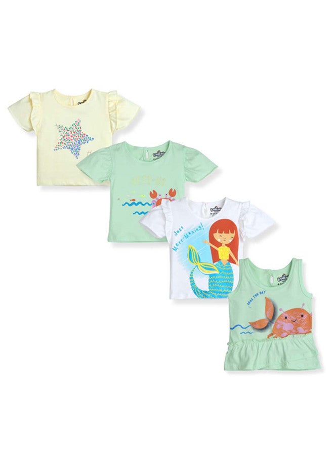 Bontots Infant Girls Pack of 4 Organic Cotton T-Shirts - Image 1